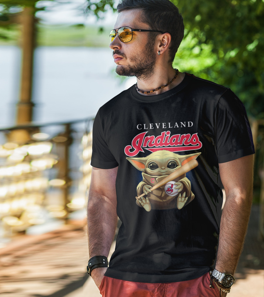 Cleveland Indians Baby Yoda Baseball Bat And Ball T-Shirt