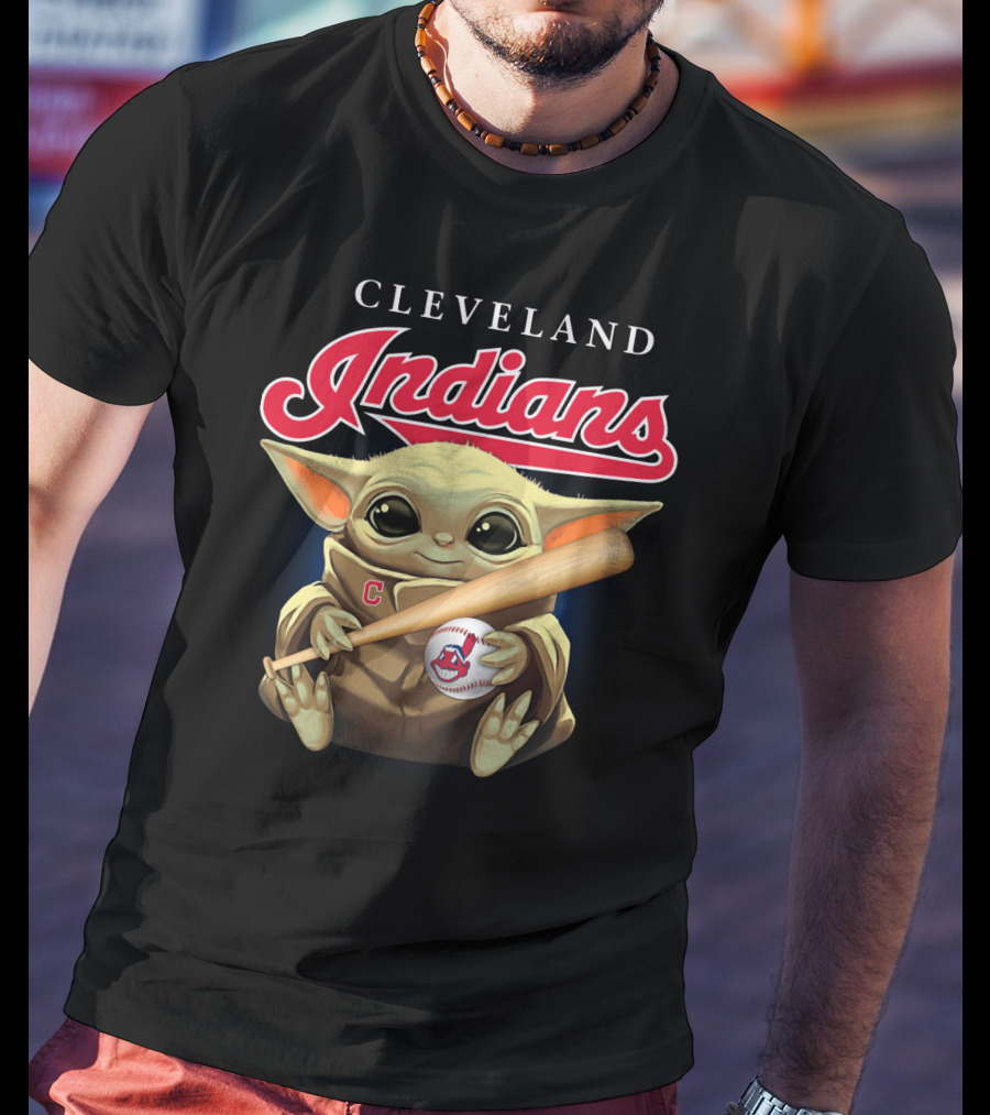 Cleveland Indians Baby Yoda Baseball Bat And Ball T-Shirt