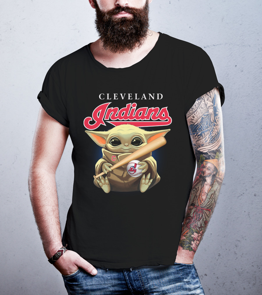 Cleveland Indians Baby Yoda Baseball Bat And Ball T-Shirt