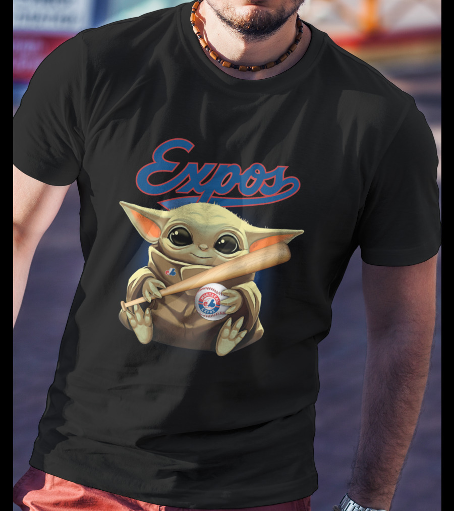 Expos Baseball Baby Yoda Montreal Charm With Bat T-Shirt