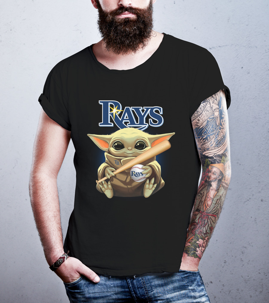 Rays Baby Yoda Holding Baseball And Bat With Star Wars Crossover T-Shirt