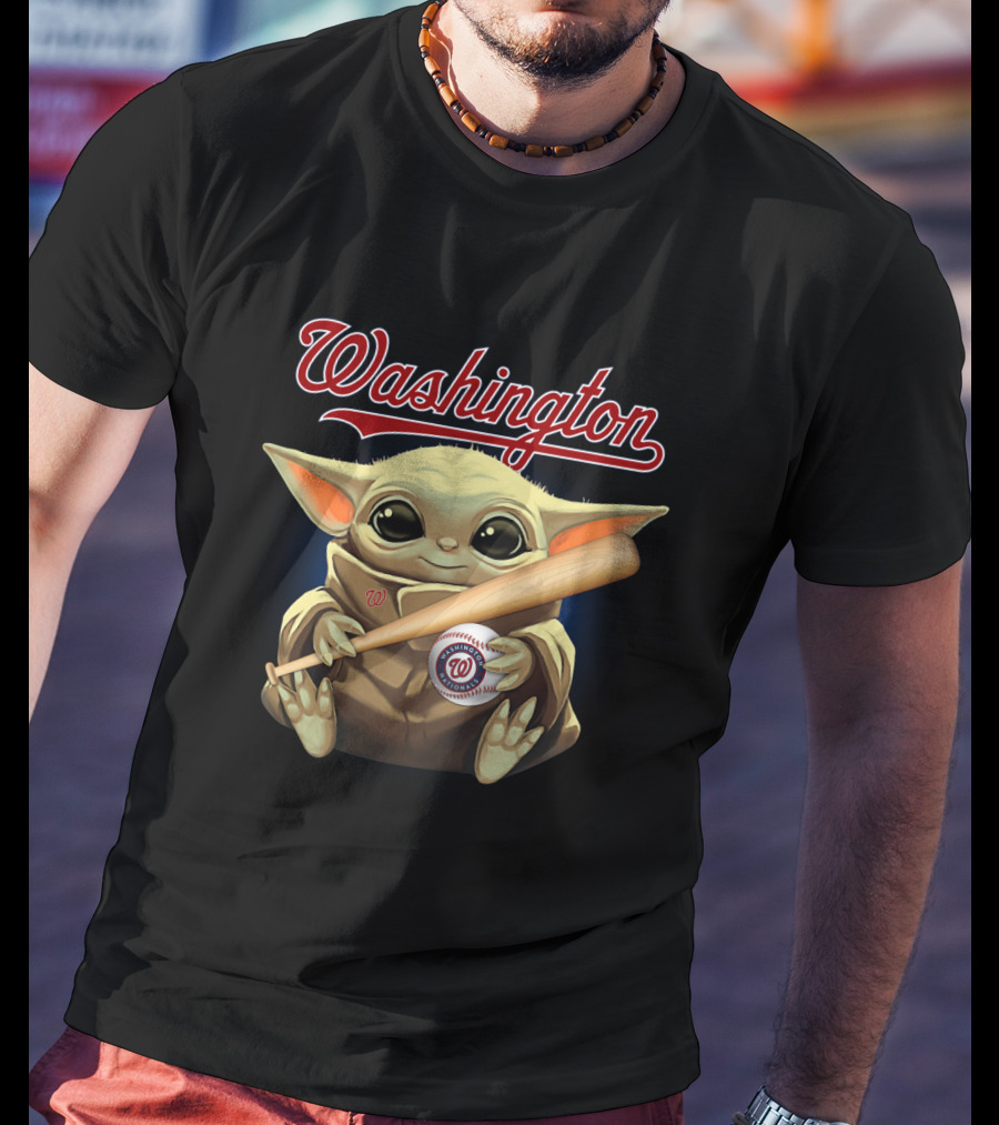 Washington Nationals Baby Yoda Baseball Bat And Ball T-Shirt