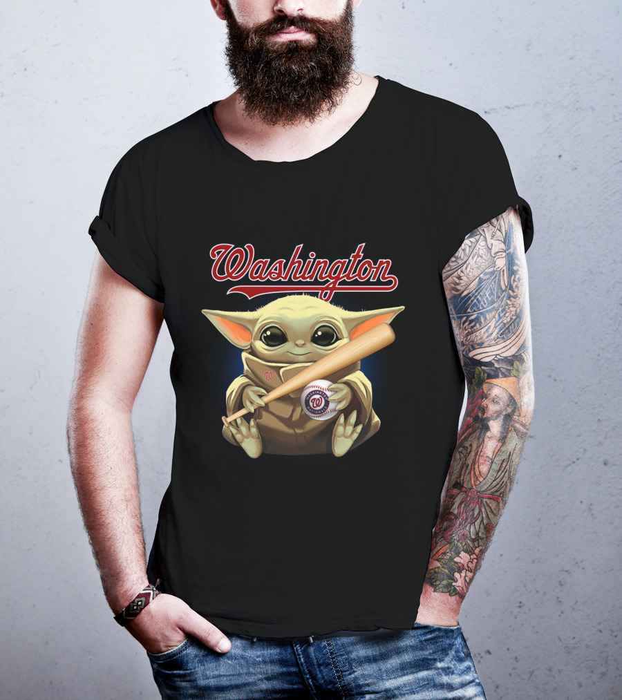 Washington Nationals Baby Yoda Baseball Bat And Ball T-Shirt