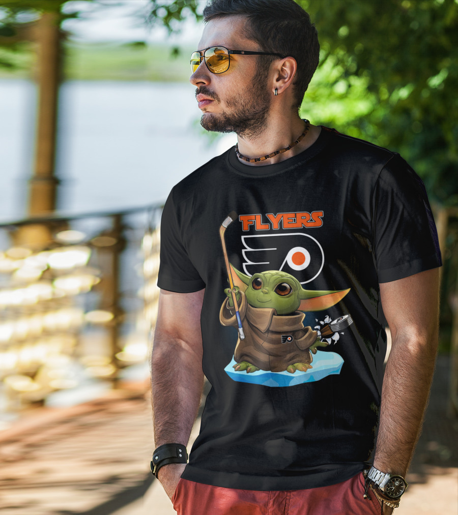 Philadelphia Flyers Baby Yoda Hockey Stick NHL Collaboration T-Shirt