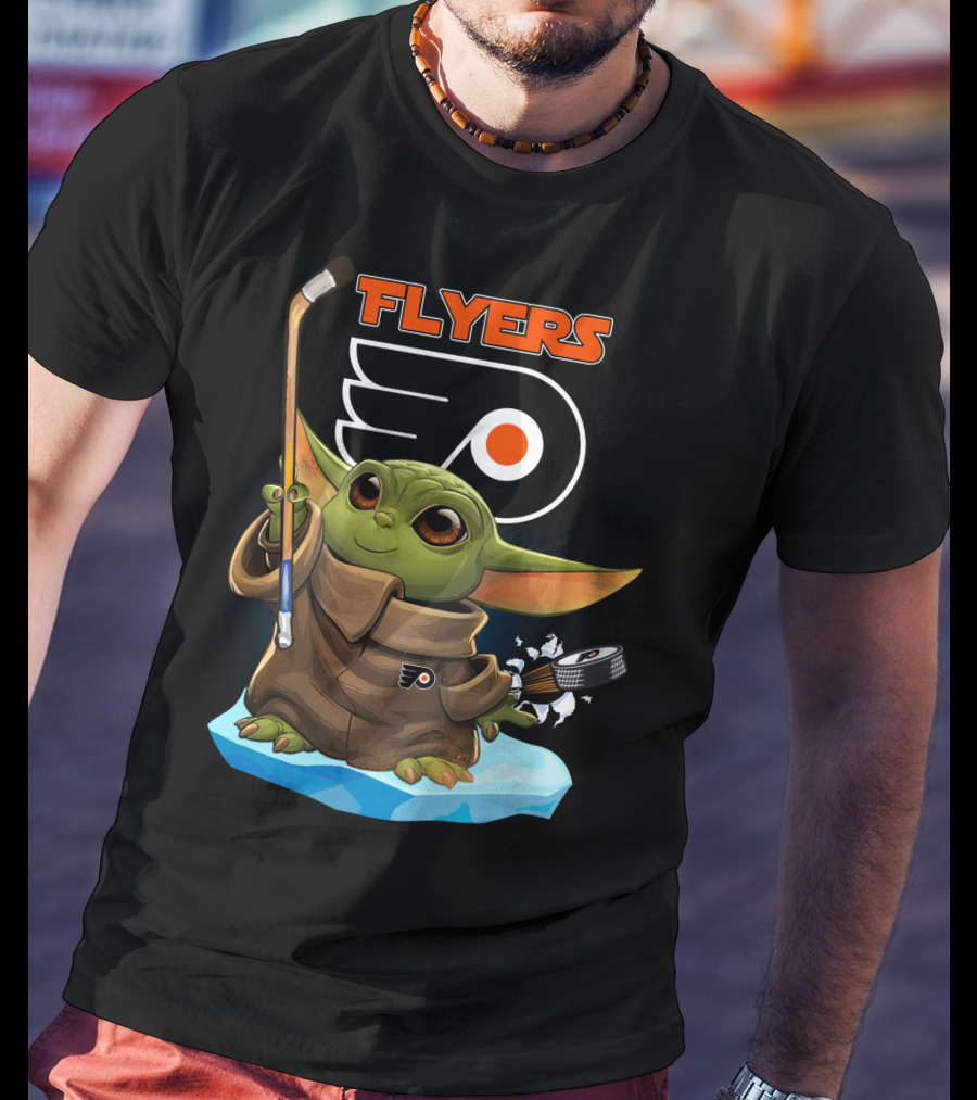 Philadelphia Flyers Baby Yoda Hockey Stick NHL Collaboration T-Shirt
