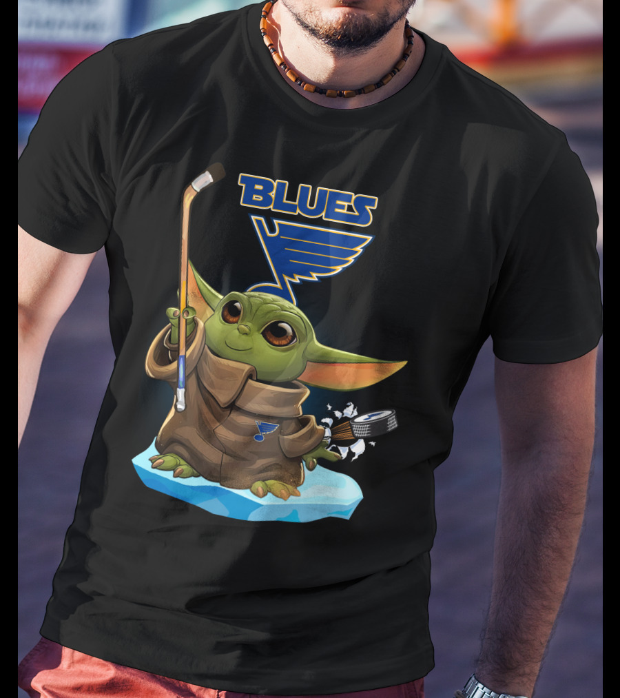 St Louis Blues Baby Yoda NHL Hockey Puck Star Wars Crossover T-Shirt
