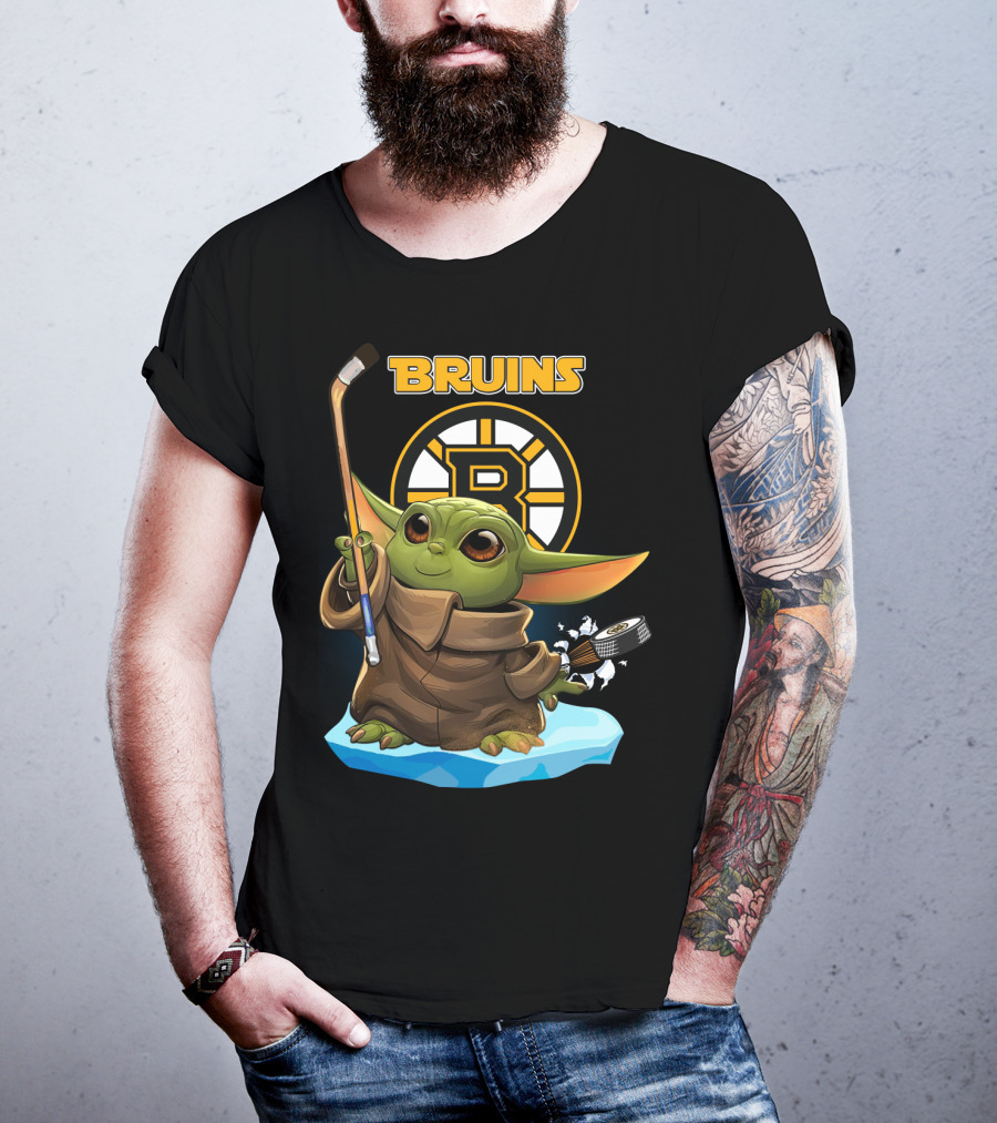Bruins Boston Baby Yoda Nhl Hockey Stick Puck T-Shirt