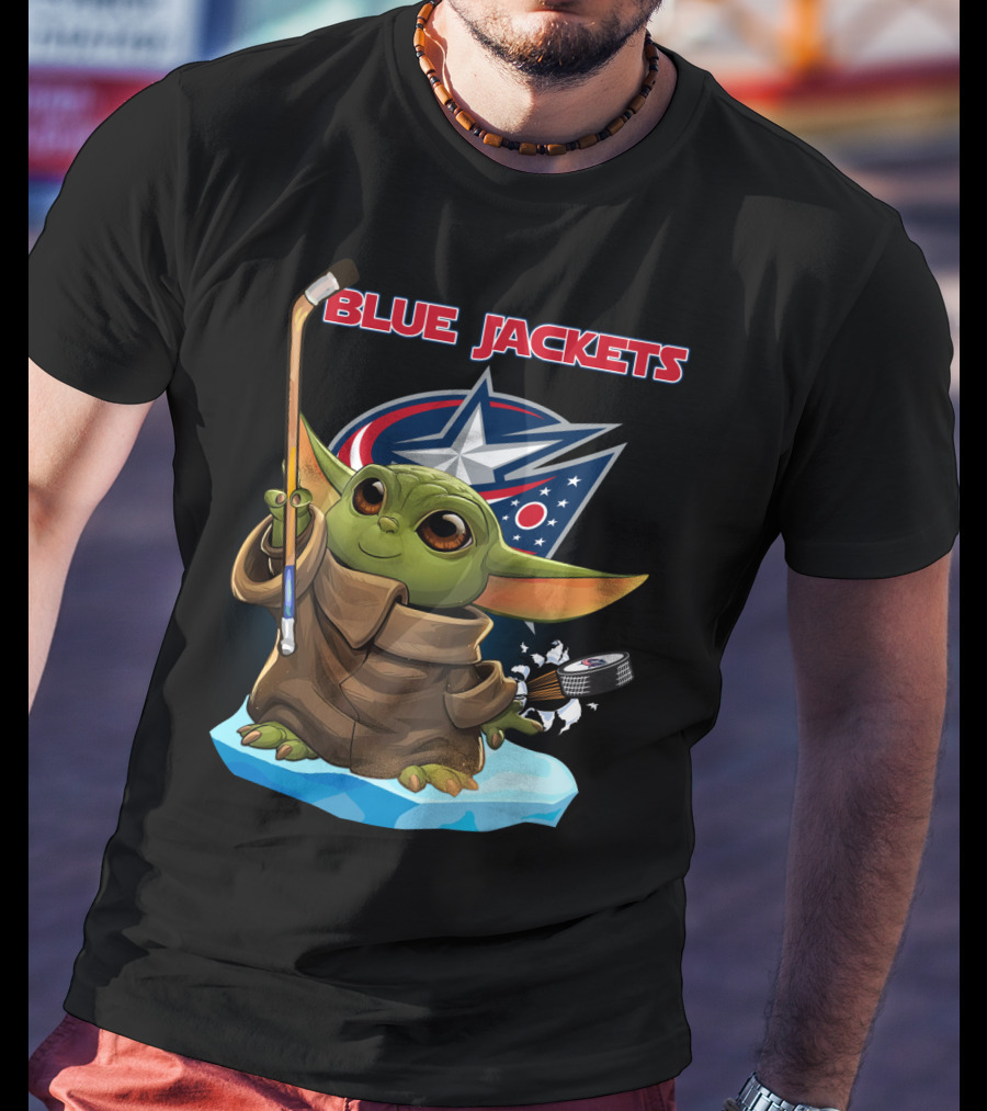 Blue Jackets Baby Yoda Columbus NHL Hockey Star Wars T-Shirt