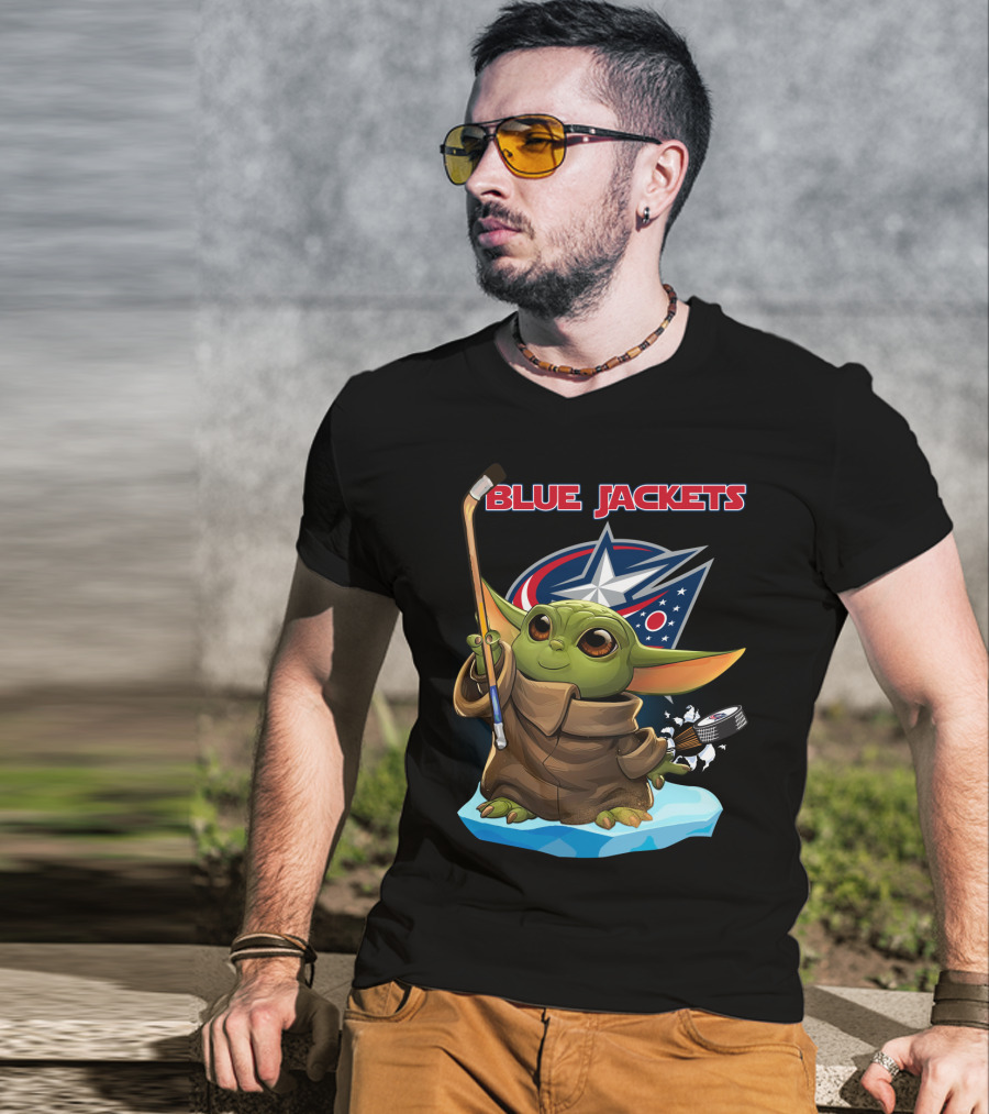 Blue Jackets Baby Yoda Columbus NHL Hockey Star Wars T-Shirt