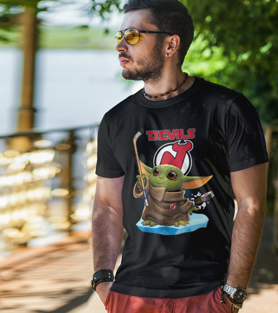 New Jersey Devils Baby Yoda NHL Hockey Stick Puck T-Shirt