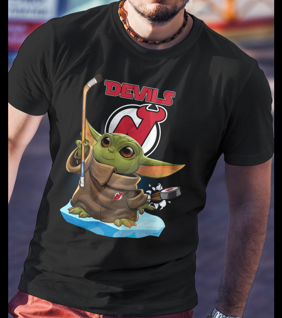 New Jersey Devils Baby Yoda NHL Hockey Stick Puck T-Shirt