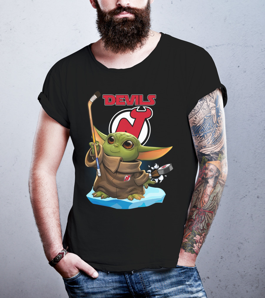 New Jersey Devils Baby Yoda NHL Hockey Stick Puck T-Shirt