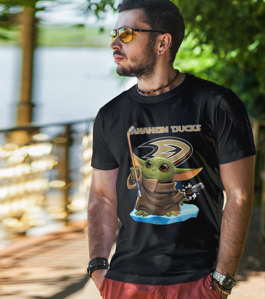 Baby Yoda Anaheim Ducks NHL Hockey Team Cute Character Fan T-Shirt