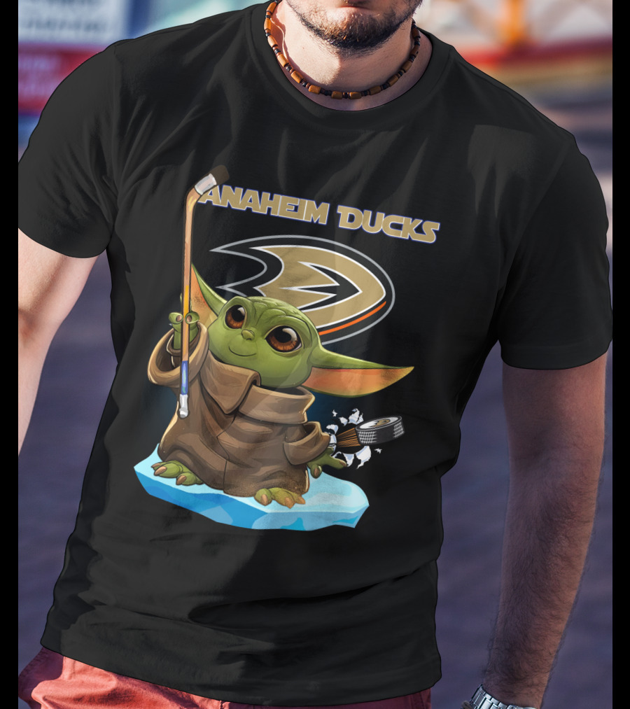 Baby Yoda Anaheim Ducks NHL Hockey Team Cute Character Fan T-Shirt