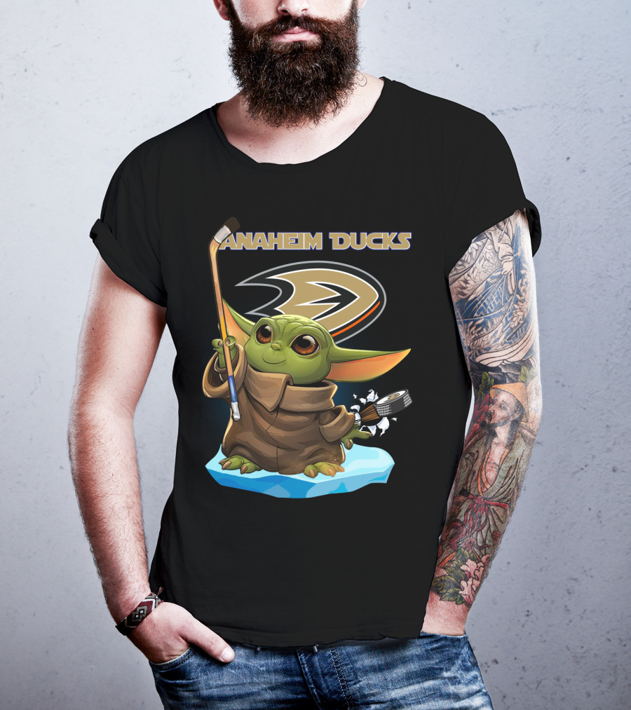 Baby Yoda Anaheim Ducks NHL Hockey Team Cute Character Fan T-Shirt