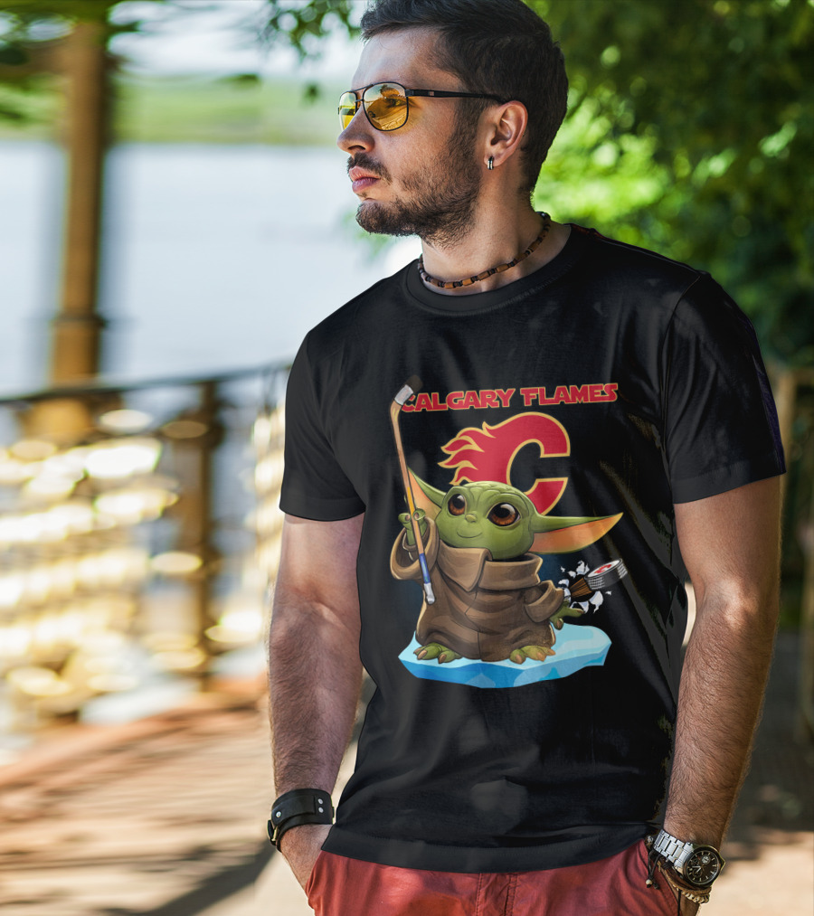 Calgary Flames Baby Yoda Hockey Puck T-Shirt