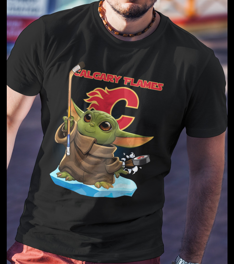 Calgary Flames Baby Yoda Hockey Puck T-Shirt