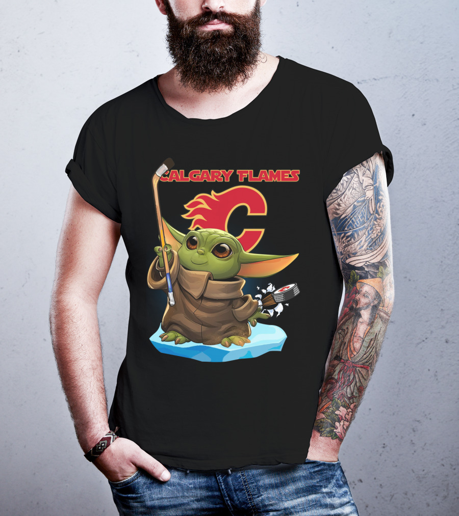 Calgary Flames Baby Yoda Hockey Puck T-Shirt