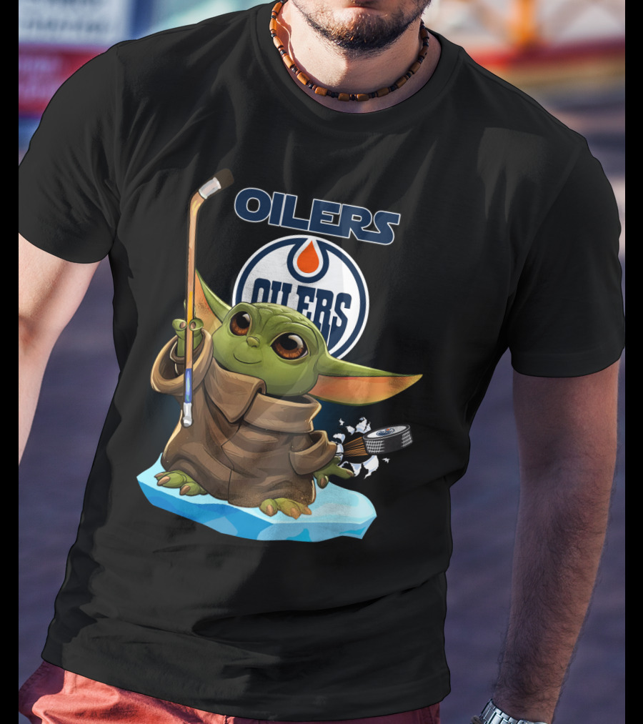Baby Yoda Edmonton Oilers Hockey Crossover Fan T-Shirt