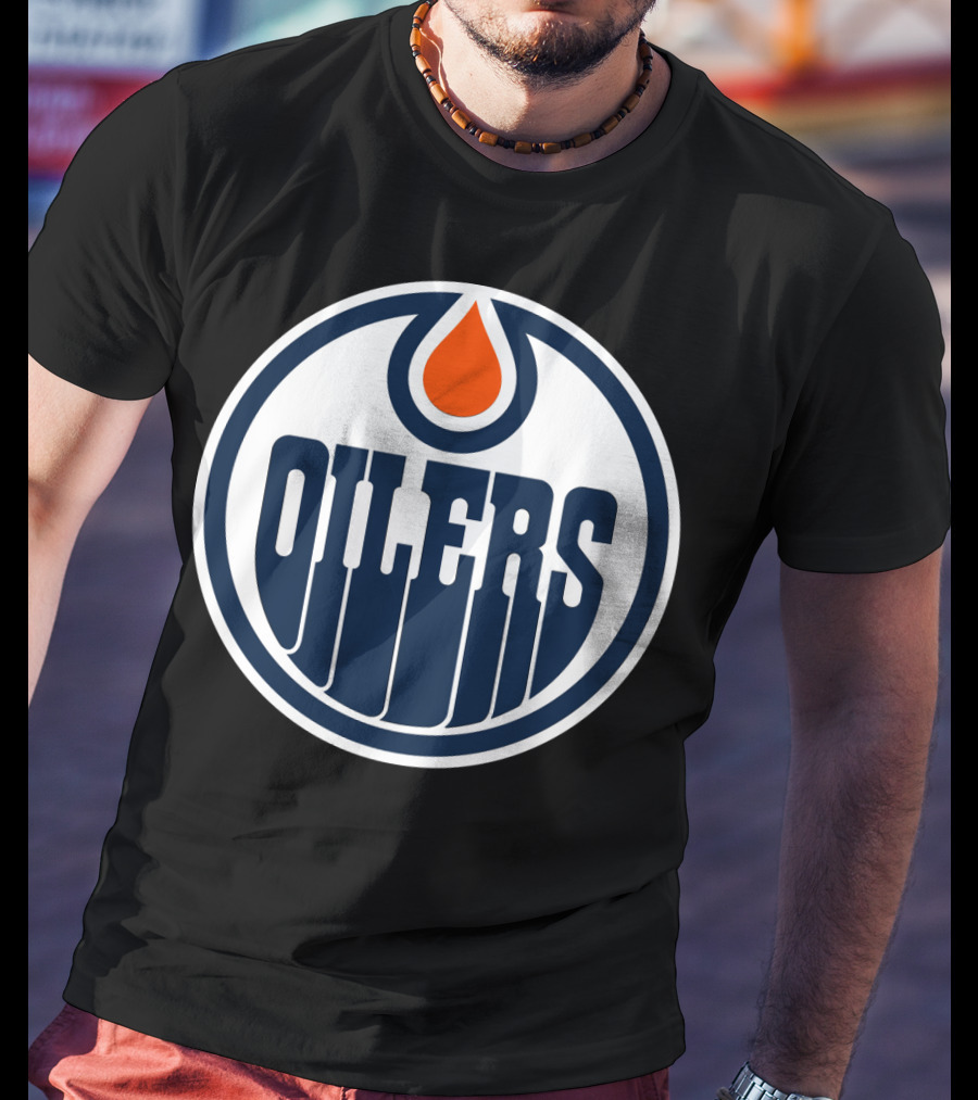 Edmonton Oilers Nhl Team Logo With Classic Oil Drop Symbol T-Shirt