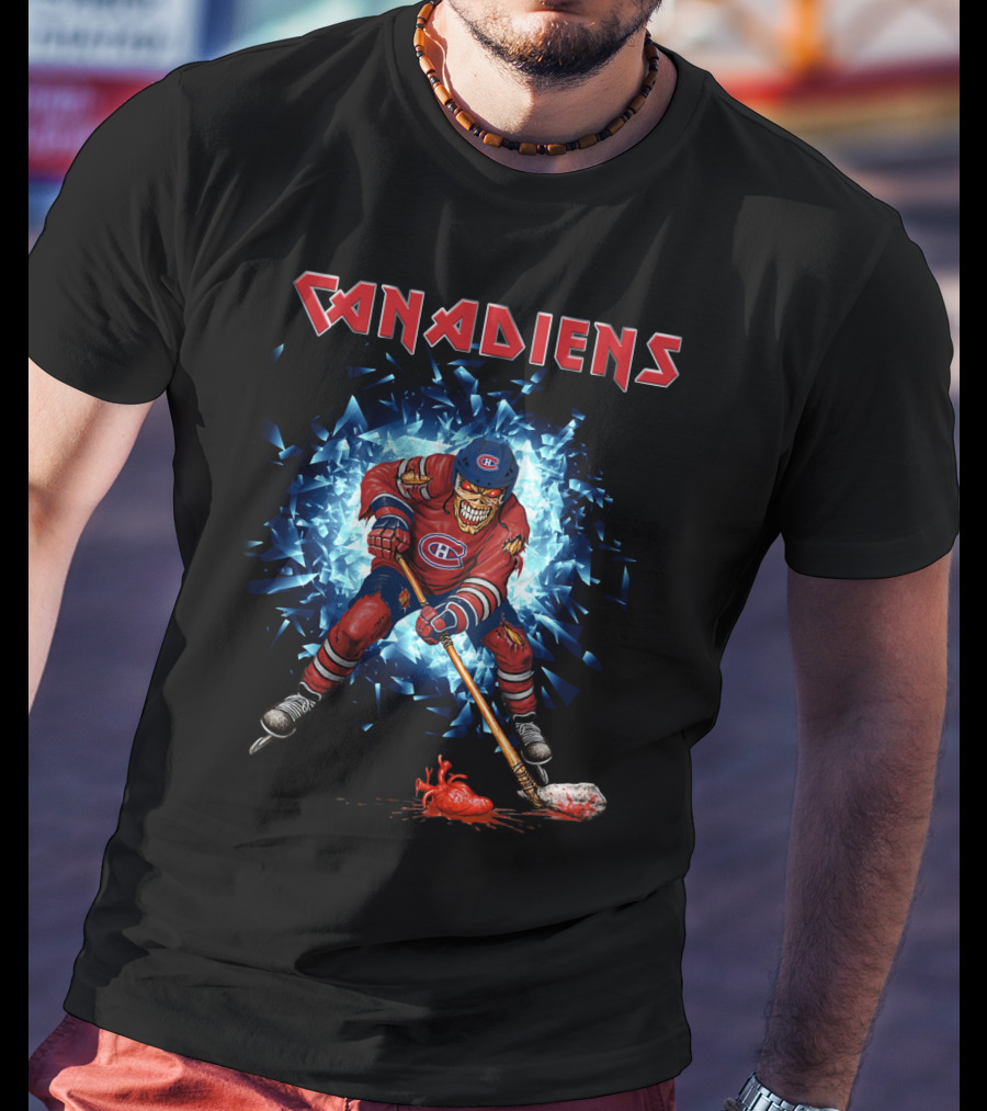 Canadiens Hockey Evil Skeleton Player Exploding Ice Effect T-Shirt