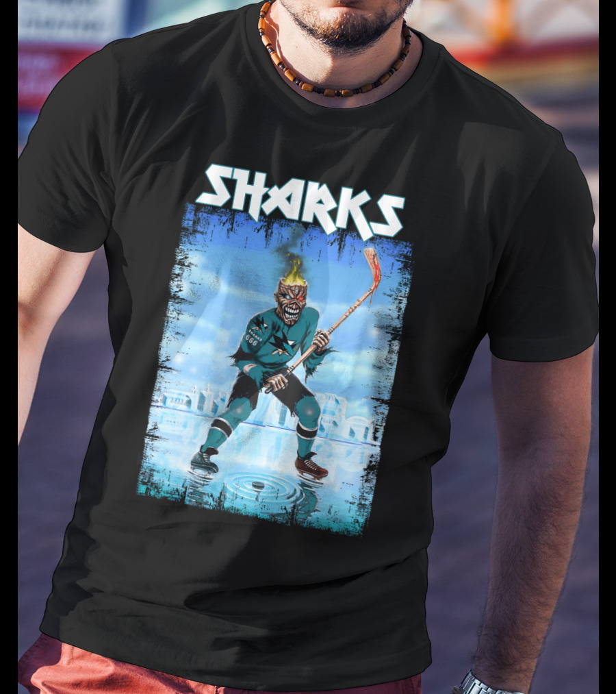 Sharks Fiery Hockey Player On Ice T-Shirt