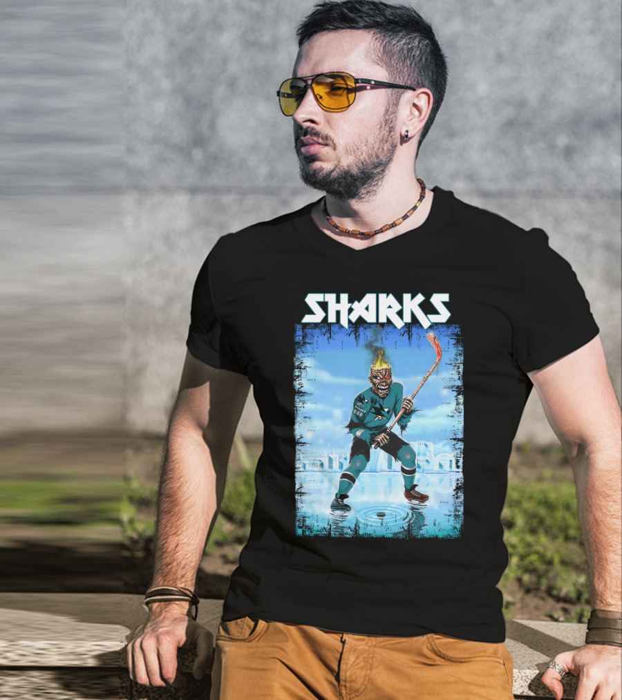 Sharks Fiery Hockey Player On Ice T-Shirt