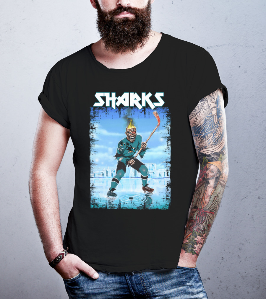 Sharks Fiery Hockey Player On Ice T-Shirt