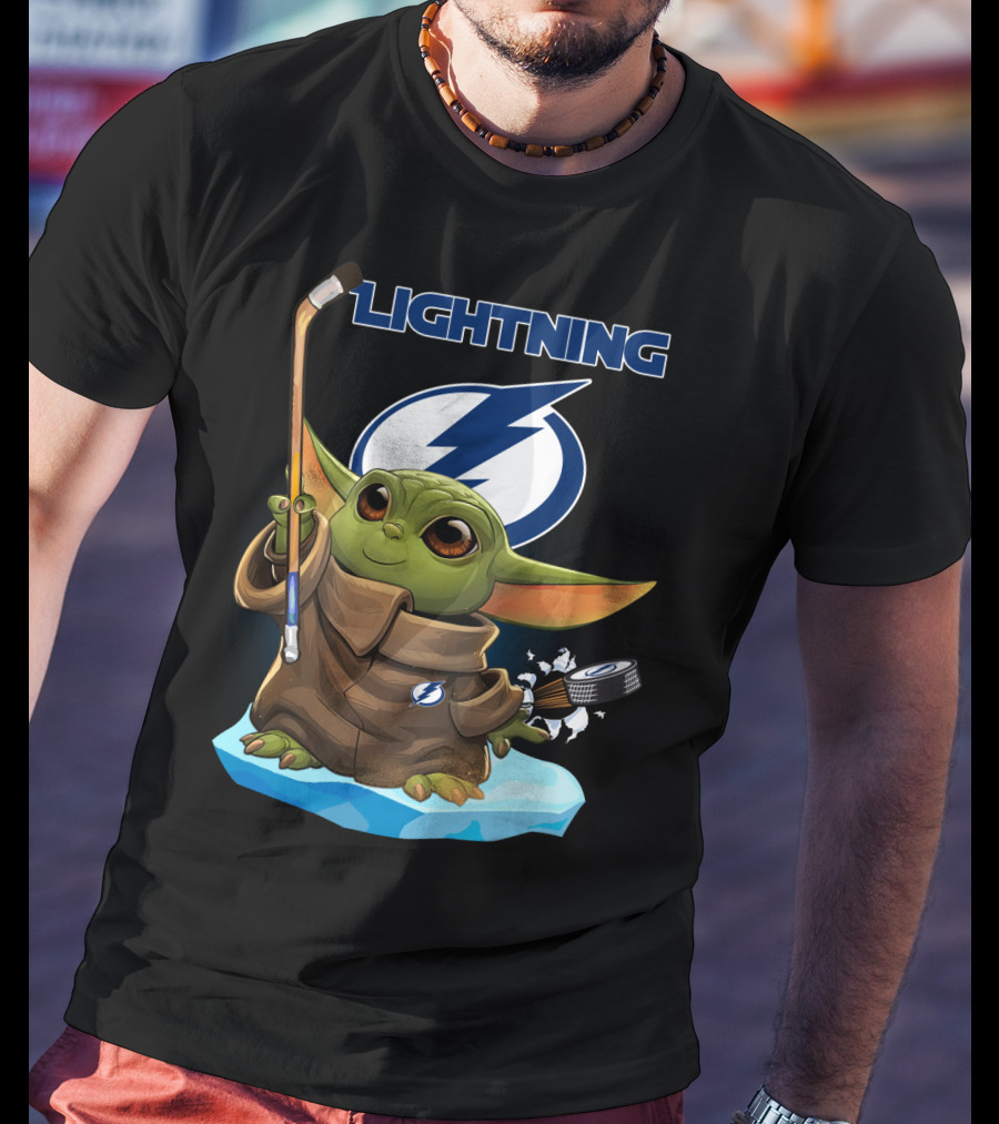 Baby Yoda Hockey Tampa Bay Lightning NHL Puck And Stick T-Shirt