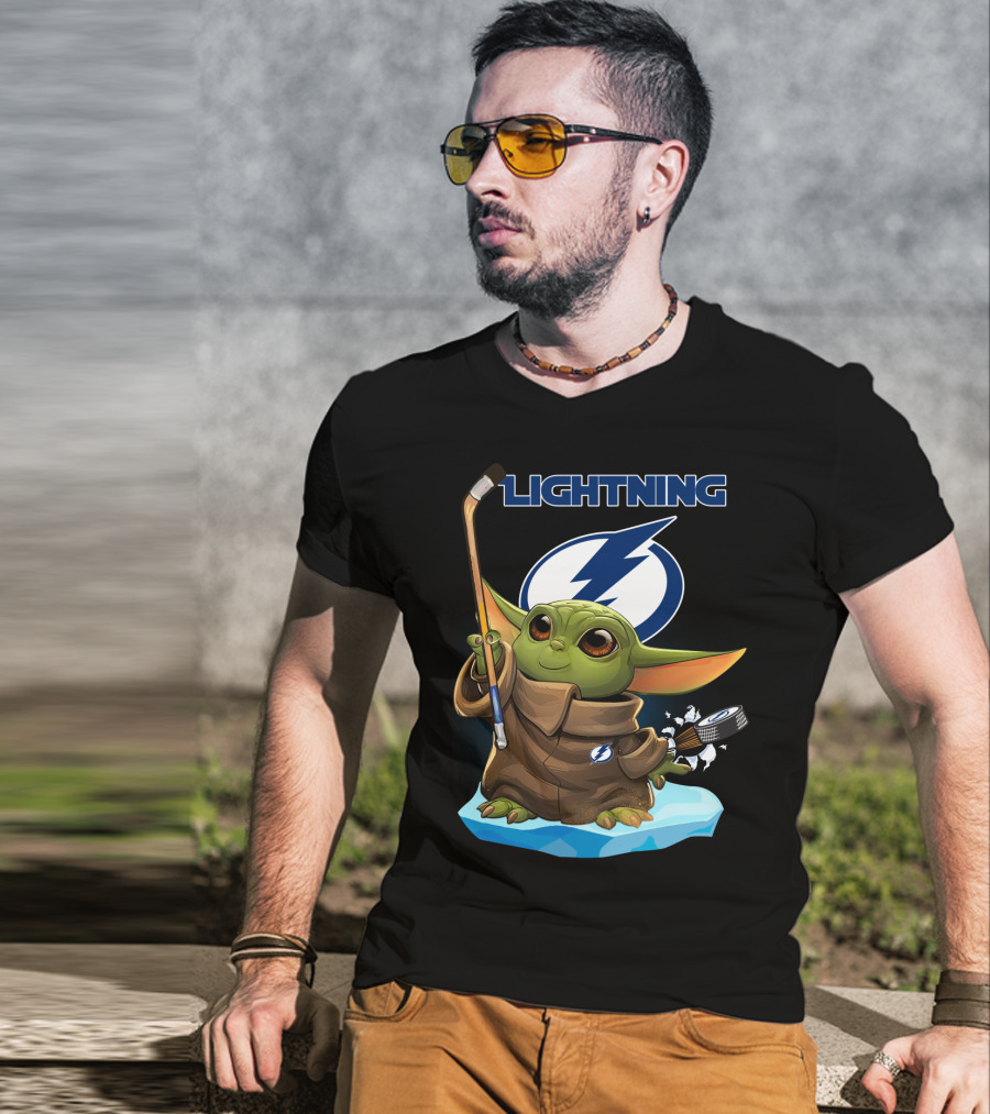 Baby Yoda Hockey Tampa Bay Lightning NHL Puck And Stick T-Shirt
