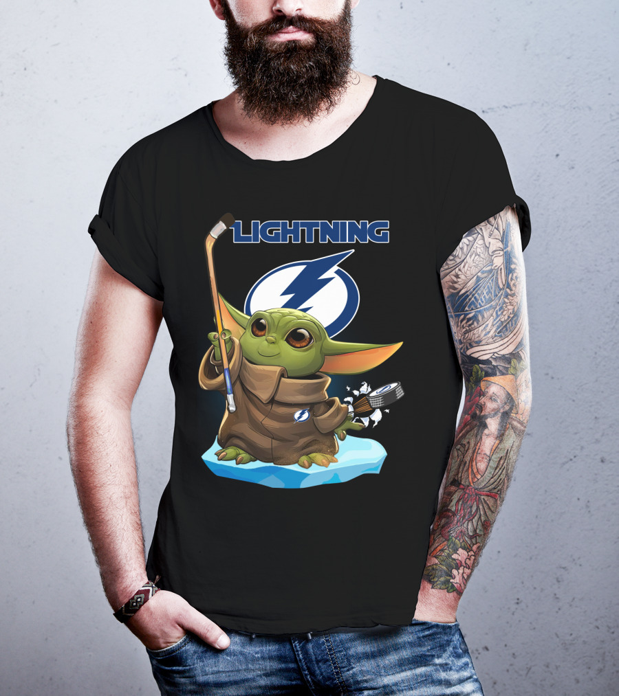 Baby Yoda Hockey Tampa Bay Lightning NHL Puck And Stick T-Shirt
