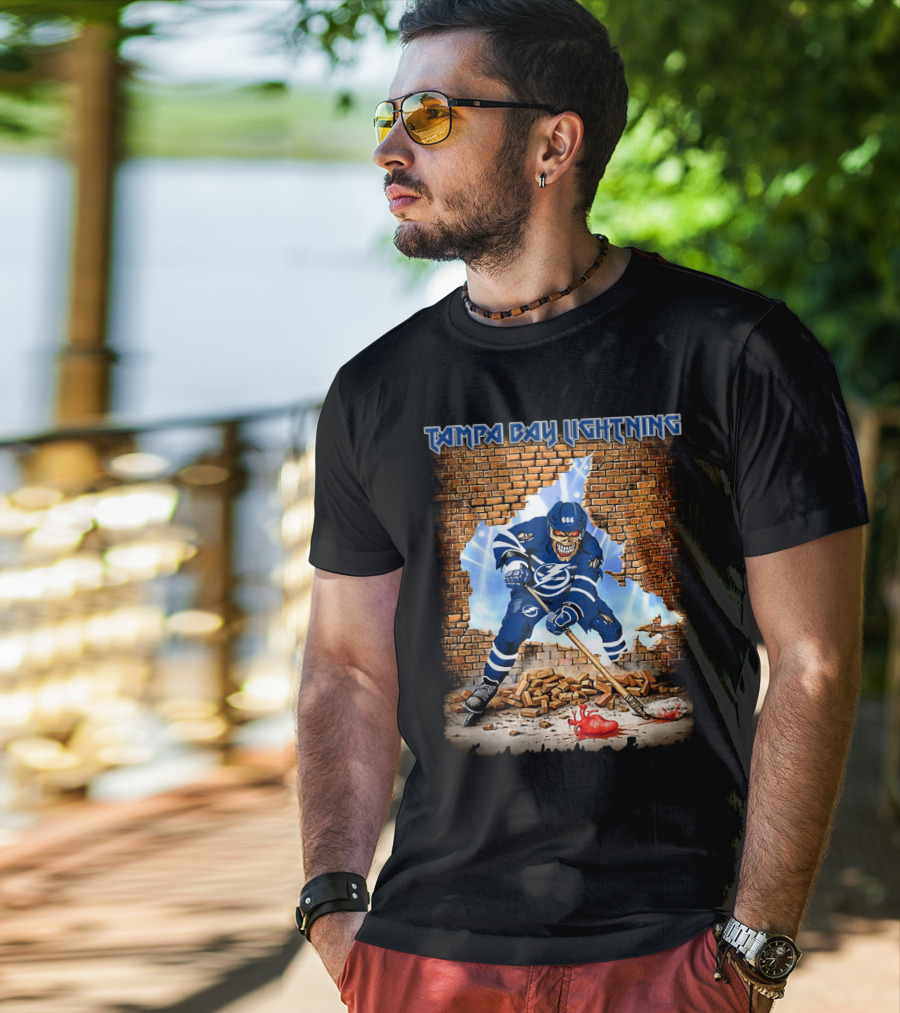Tampa Bay Lightning Hockey Skeleton Breaking Brick Wall 666 T-Shirt