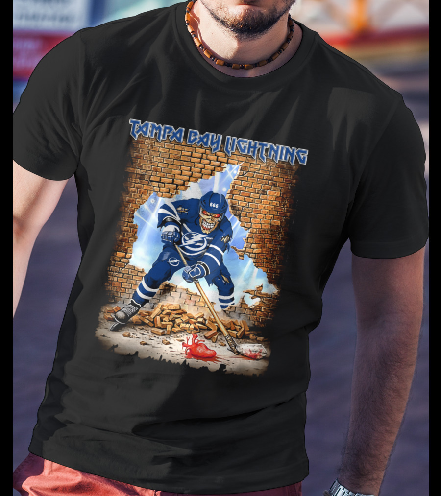 Tampa Bay Lightning Hockey Skeleton Breaking Brick Wall 666 T-Shirt