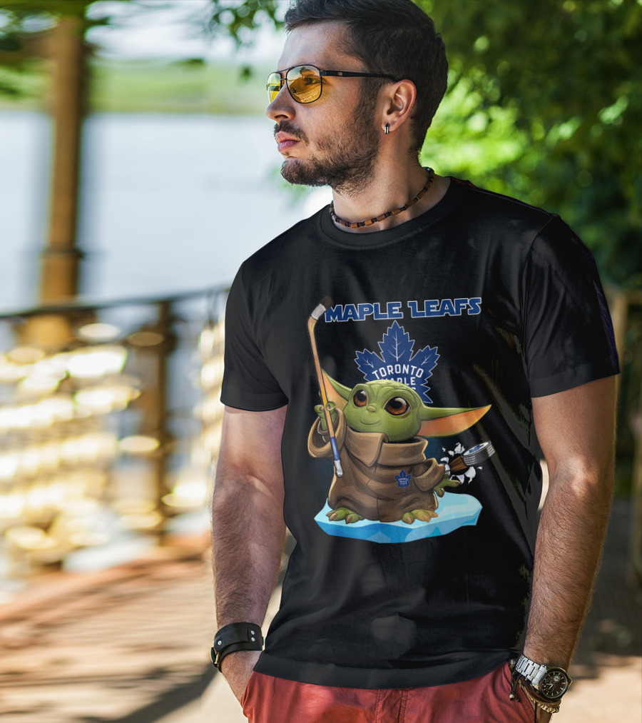 Baby Yoda Toronto Maple Leafs Hockey Star Wars Crossover T-Shirt