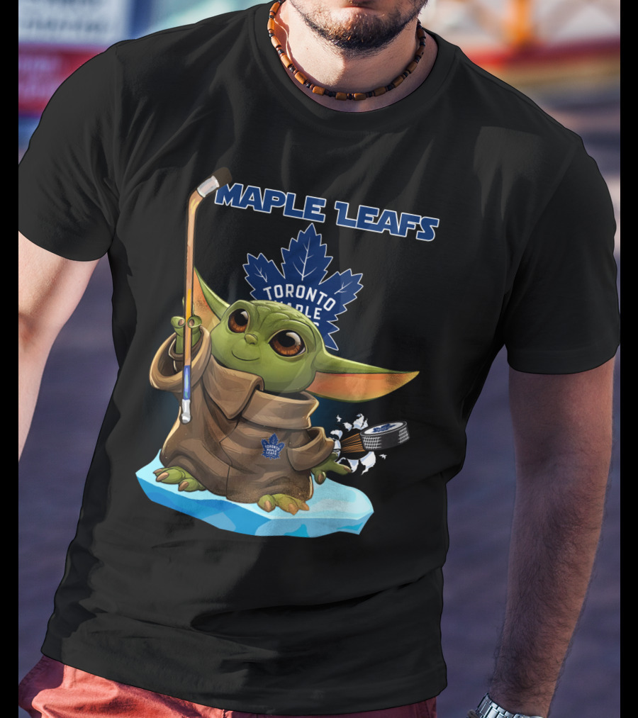 Baby Yoda Toronto Maple Leafs Hockey Star Wars Crossover T-Shirt