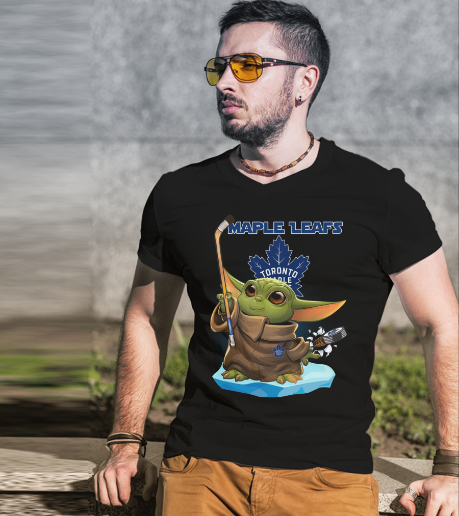 Baby Yoda Toronto Maple Leafs Hockey Star Wars Crossover T-Shirt