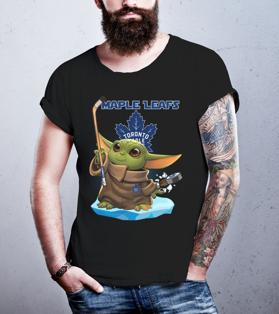 Baby Yoda Toronto Maple Leafs Hockey Star Wars Crossover T-Shirt