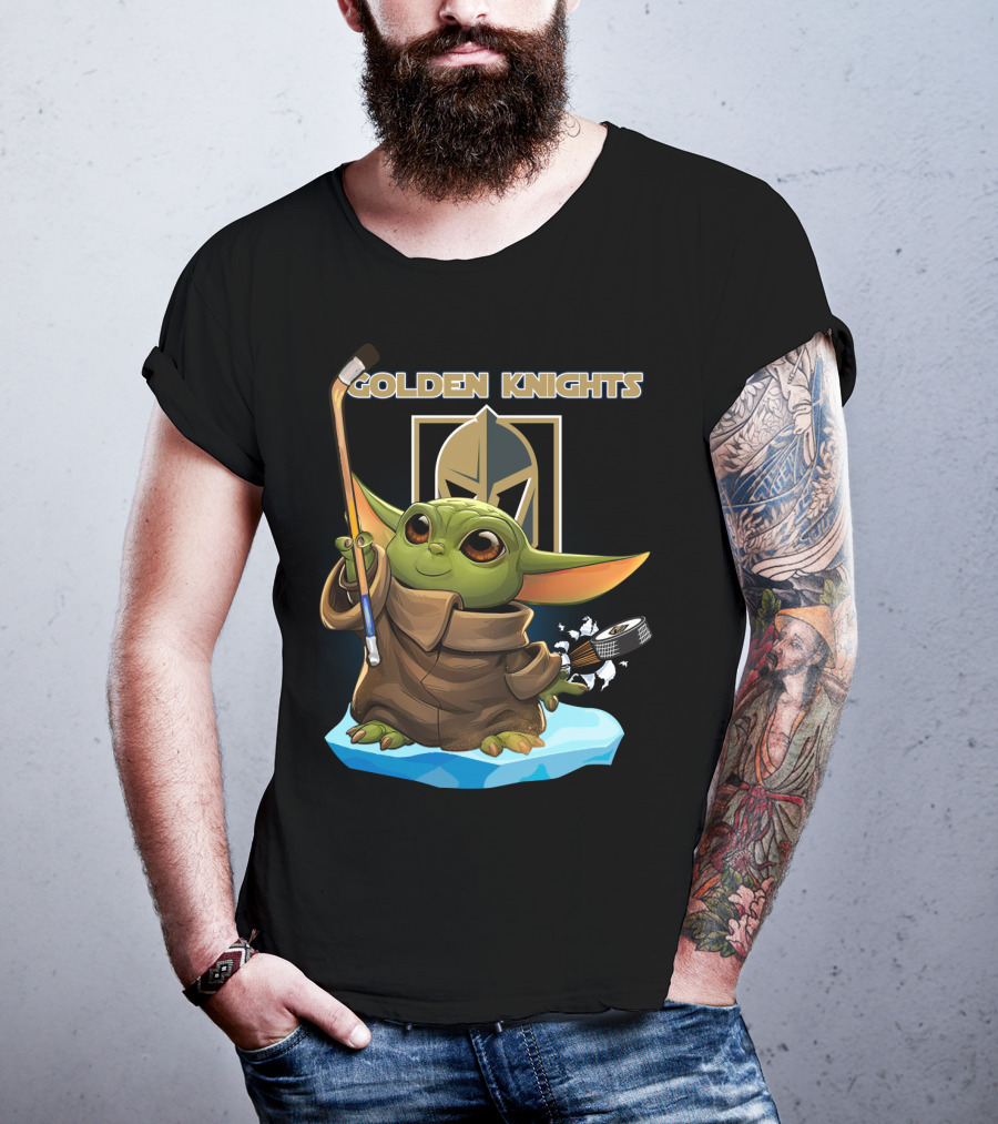 Golden Knights Baby Yoda Hockey Ice Block T-Shirt