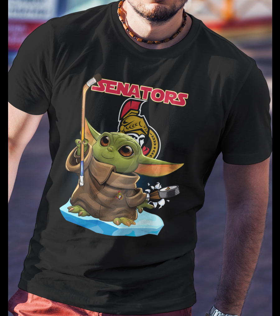 Baby Yoda Ottawa Senators Hockey Crossover T-Shirt