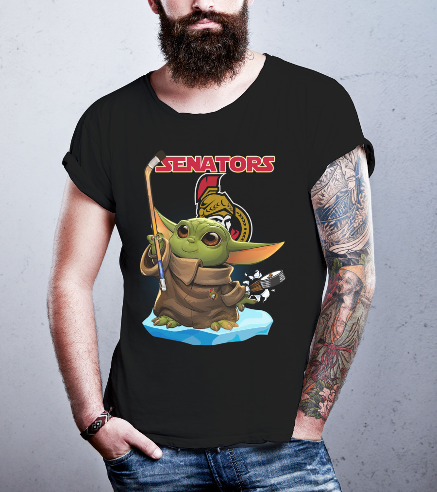Baby Yoda Ottawa Senators Hockey Crossover T-Shirt