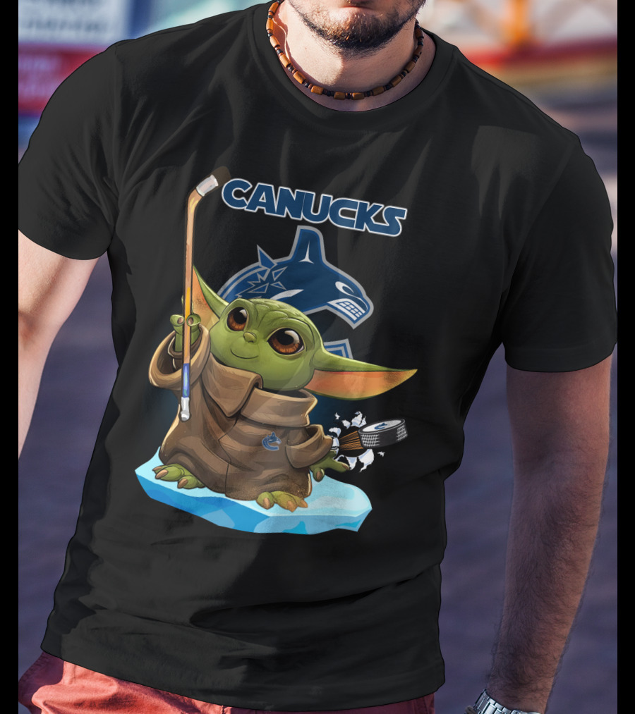 Canucks Baby Yoda Hockey Stick Puck Vancouver NHL T-Shirt