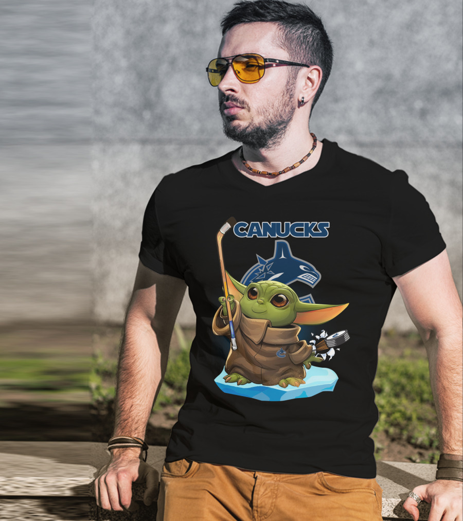 Canucks Baby Yoda Hockey Stick Puck Vancouver NHL T-Shirt