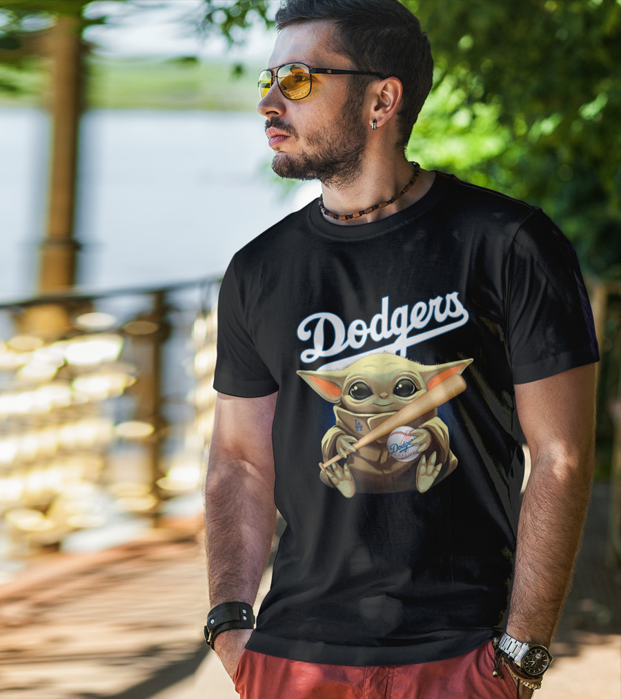 Los Angeles Dodgers Baby Yoda Baseball Bat And Ball T-Shirt