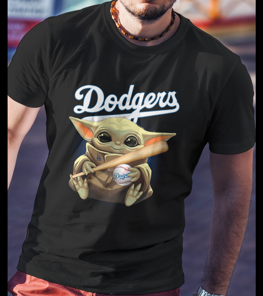 Los Angeles Dodgers Baby Yoda Baseball Bat And Ball T-Shirt