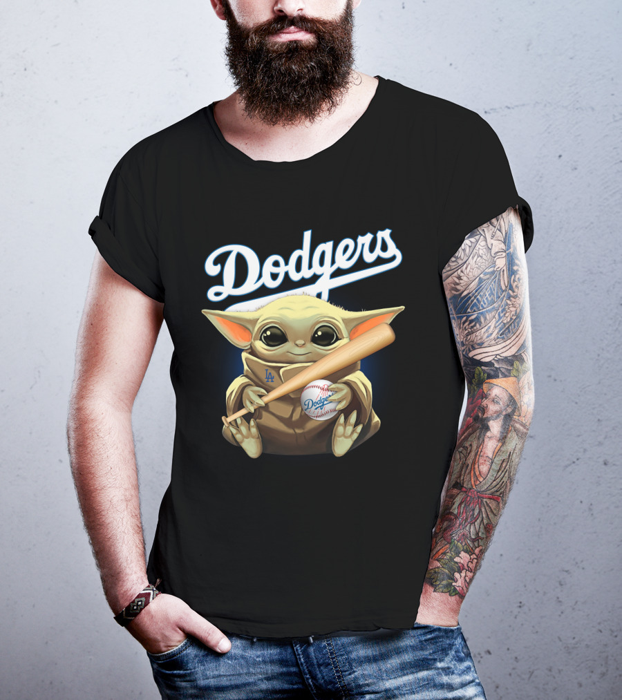 Los Angeles Dodgers Baby Yoda Baseball Bat And Ball T-Shirt