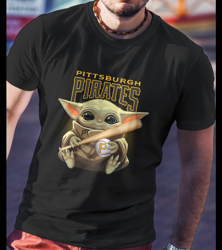 Pittsburgh Pirates Baby Yoda Baseball Bat And Ball T-Shirt