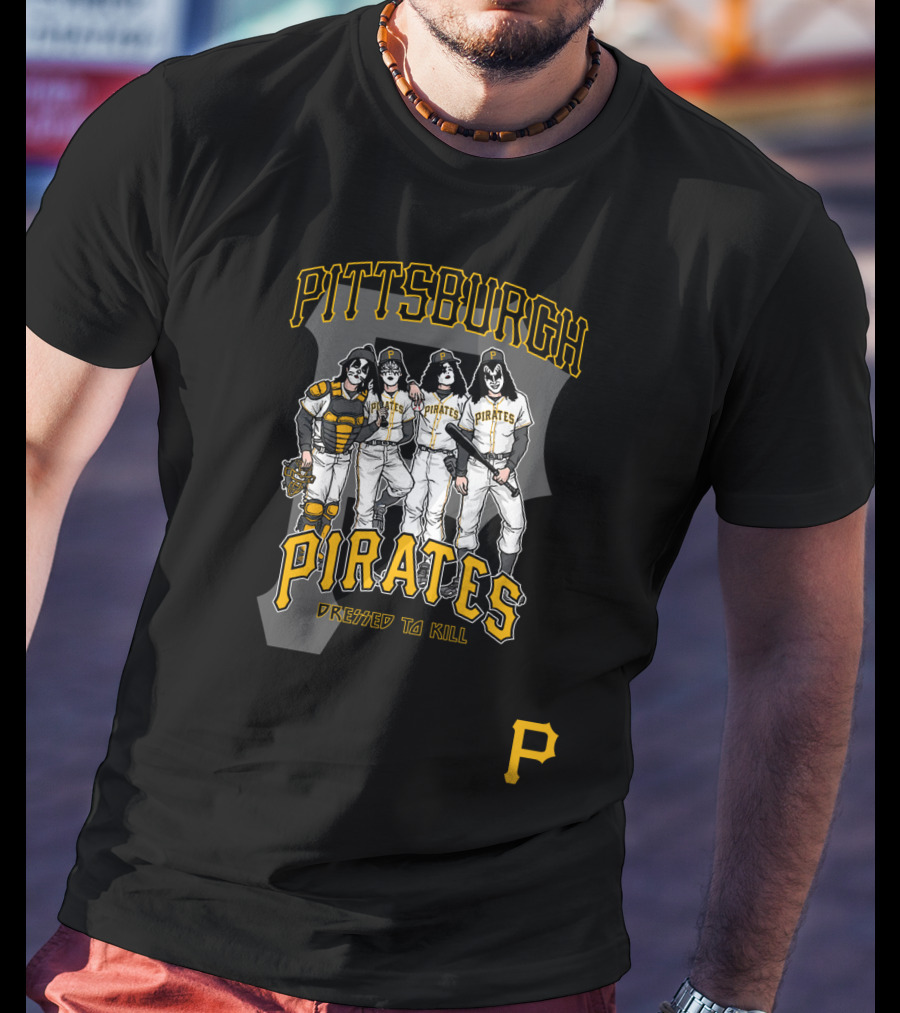 KISS Pittsburgh Pirates Dressed To Kill Baseball Rock Crossover T-Shirt
