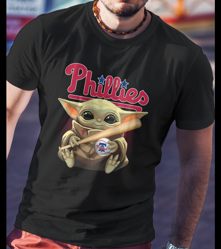 Phillies Baby Yoda With Bat And Baseball T-Shirt