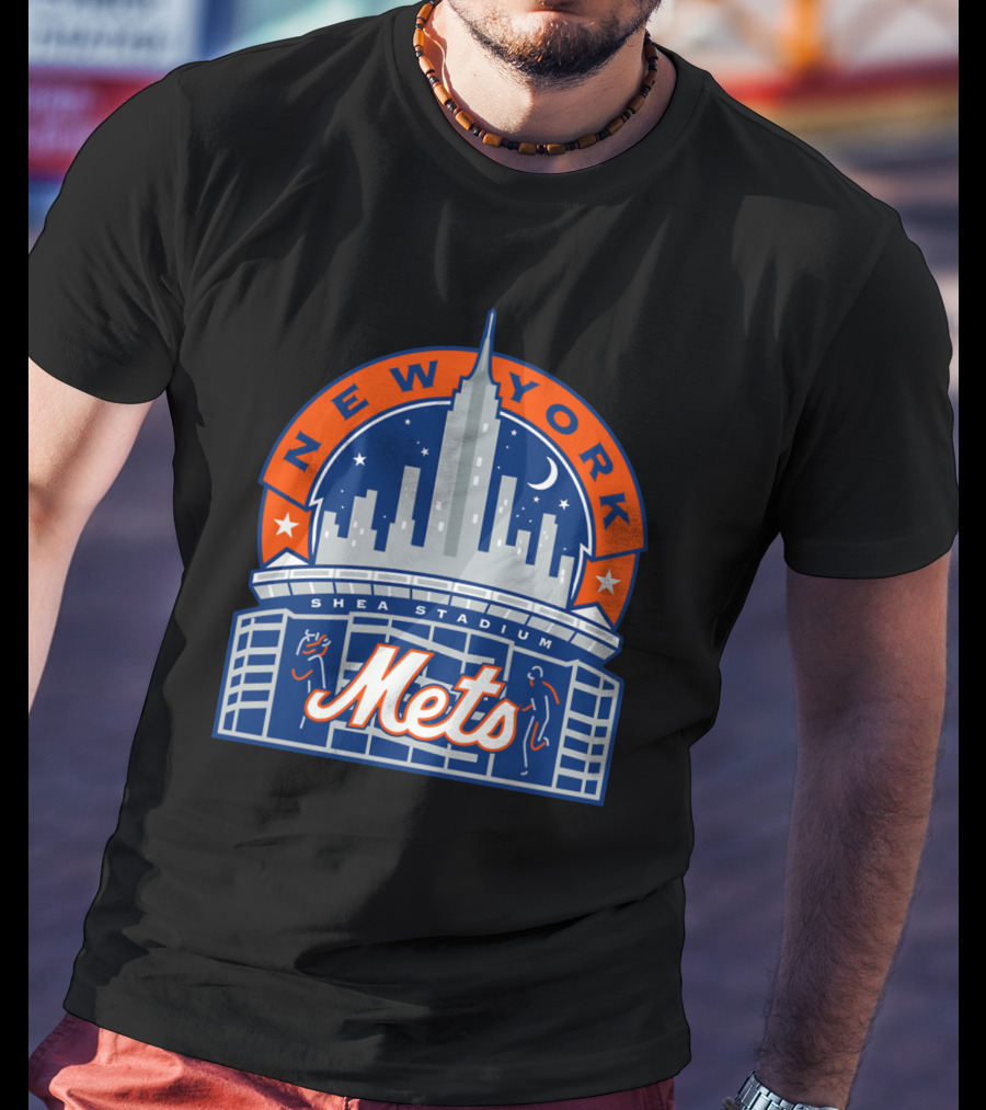 New York Mets Shea Stadium Skyline Moon Stars T-Shirt