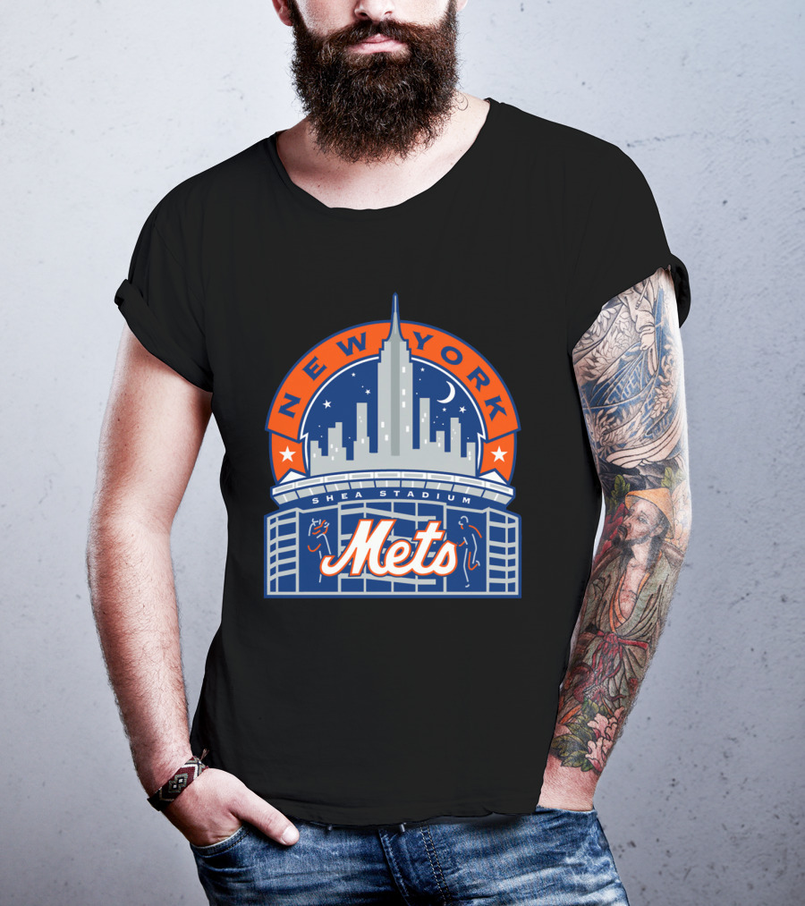 New York Mets Shea Stadium Skyline Moon Stars T-Shirt